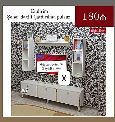 divar ref: TV stendi və asma divar modulları dəsti - Ölçü: 180 sm - Rəng: ağ — 1