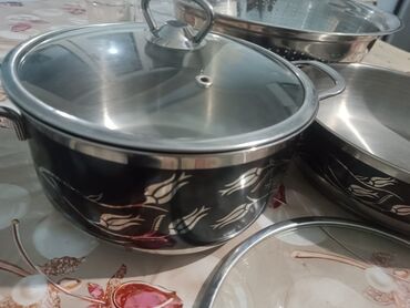 Tava-qazan dəstləri: Qazan, rəng - Boz, Paslanmayan polad — 9