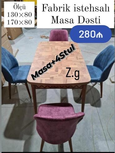 барные стулья: *Masa dəsti 💫 Endirimlə💥280Azn* ✔️Masa + 4 stul *◽Türk Fabrik