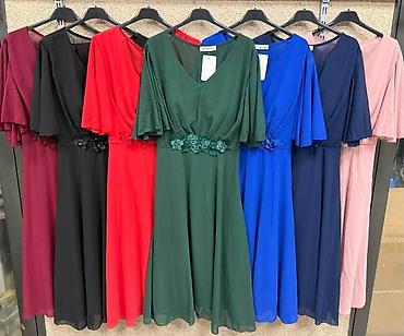braon haljine za svadbu: Elegantna midi haljina s preklopom - Kroj: A-linija, midi dužina — 4