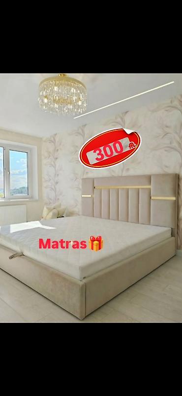 yataq destleri ucuz: Yataq dəsti – yumşaq bej rəngli, parça ilə üzlənmiş başlıq və korpus — 1
