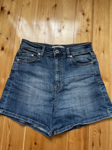 джинсовые шорты высокая талия: Шорты, Облегающая, С карманами, На высокой талии, S (EU 36)