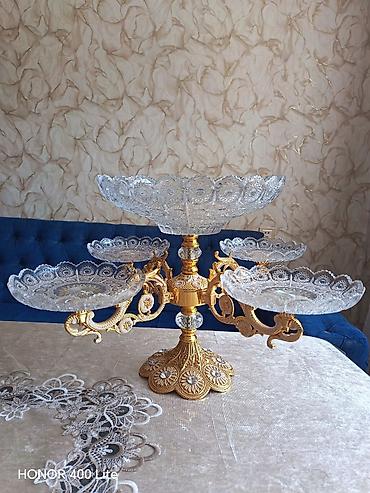 bayram: Tort və şiriniyyat qabı, rəng - Qızılı, Şüşə — 1