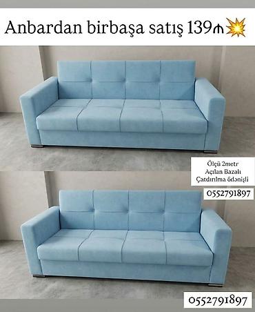 komur satis: Mavi rəngli, müasir dizaynlı üçyerlik divan. - Ölçü: 2 metr - Açılan — 1