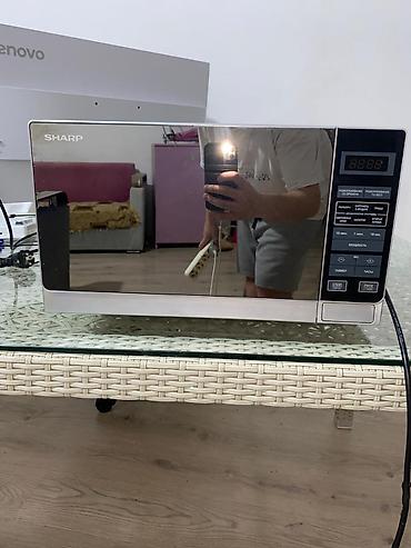 pelet sobası: Mikrodalğalı soba Sharp, Ayrıca dayanan, Mikrodalğalar ilə, rəng - Gümüşü, Yeni — 2