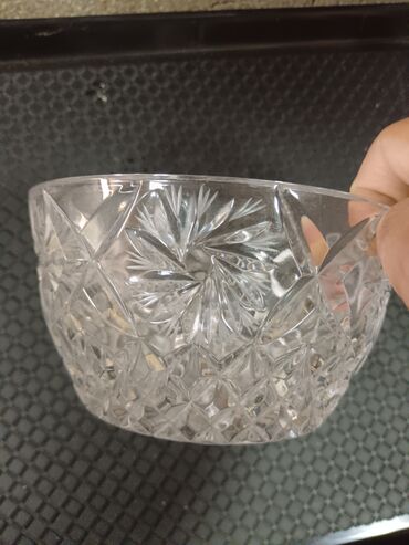 Konfet qabları: Kvars/şüşə kəsim naxışlı qab dəsti - 2 ədəd şəffaf kəsim naxışlı qab — 7