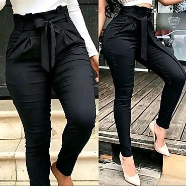 Ženske pantalone visokog struka sa pojasom na vezivanje (paperbag