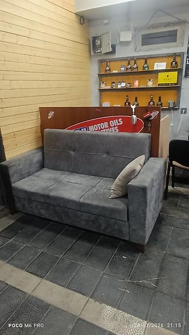 ucuz kombi: Boz rəngli üçnəfərlik divan - Material: yumşaq məxməri/parça toxuma — 2