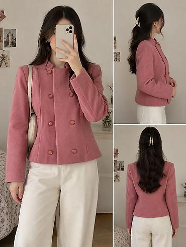 Qadın klassik jaket – güllü-çəhrayı rəng - Model: qısa kəsim, beldə