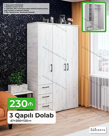 Dolablar: 3 qapılı geyim dolabı Ölçü: 47×200×120 sm Material: 18 mm laminat — 1