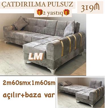 Künc divan – açılan və bazalı model - Ölçülər: 2 m 60 sm x 1 m 60 sm