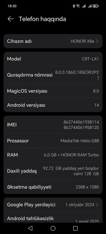 uşaq telefonları: Honor X8b, 128 ГБ, цвет - Серебристый, Отпечаток пальца, Face ID