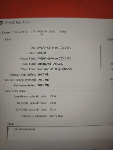 net buk: Problemsizdir i5 9300h prosessor 256 gb SSD GTX 1050 3gb videokart