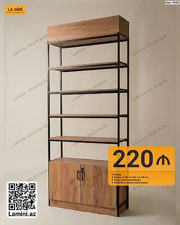 Rəflər: Məhsul: Metal çərçivəli ağac rəf və şkaf kombinasiyası (Stellaj) Kod — 1