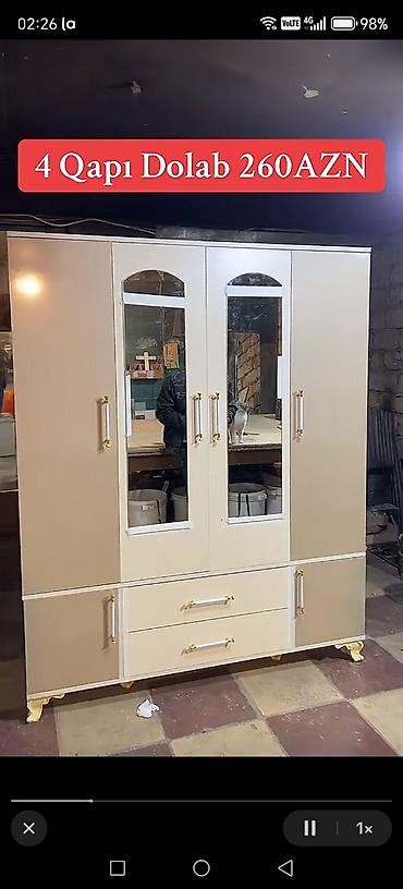 divarda kitab refi: Yeni, 4 qapılı, Güzgülü, Bej, Açılan, Düz dolab — 10