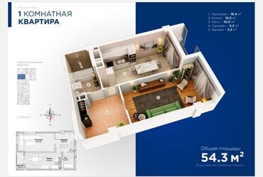 Продажа квартир: 1 комната, 54 м², Элитка, 10 этаж, ПСО (под самоотделку)