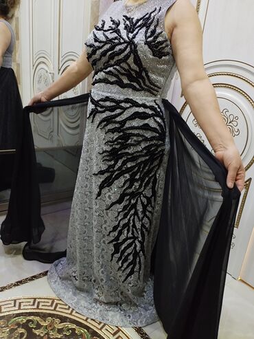 Ziyafət donları: Zərif axşam/ziyafət geyimi - Rəng: gümüşü boz krujeva əsas, qara — 11