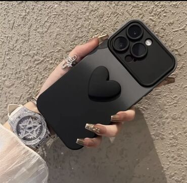 3д очки для телефона: Амбре чехол для IPhone 13 Pro Черно-серый градиент, черное 3D сердце