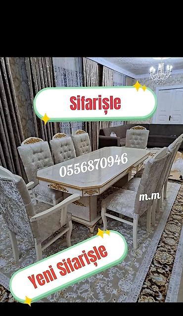 Masa və oturacaq dəstləri: Qonaq otağı üçün, Yeni, Açılmayan, Dördbucaq masa, 6 stul — 2