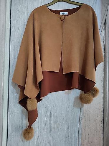 pompon: Qadın ponçosu – qəhvəyi/konyak rəng palitrası - Model: Asimmetrik — 2