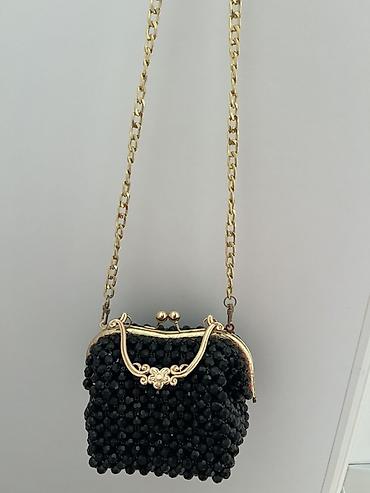 vintage çanta: Qara muncuqlu çiyin çantası - Rəng: qara - Material: parlaq fasetli — 1
