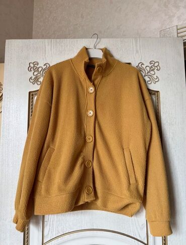 jaket toxumaq: M L, XL ölçüyə uyğun Xardal rəngli trikotaj kardiqan - Model