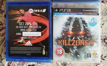 Игровые диски и картриджи: PlayStation 4 Fifa və PlayStation 3 killzone oyunlar satilir Russ