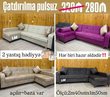 Masa və oturacaq dəstləri: Künc divan, Yeni, Açılan, Bazalı