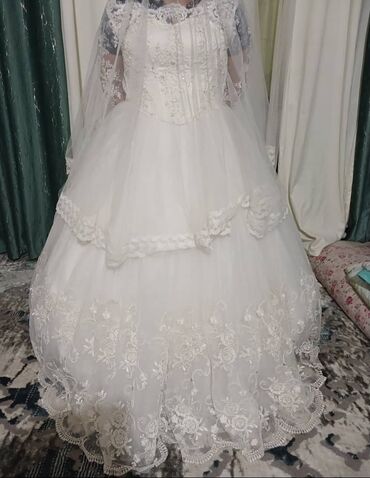 белый платья: Вечернее платье, Пышное, Длинная модель, С рукавами, 3XL (EU 46)