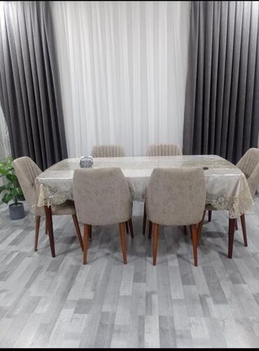 metbex ucun stol ve stullar: Qonaq otağı üçün, İşlənmiş, Açılan, Kvadrat masa, 6 stul