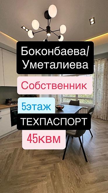 квартира боконбаев: 1 комната, 45 м², Боконбаева/Уметалиева Элитка, 5 этаж, Дизайнерский ремонт — 1