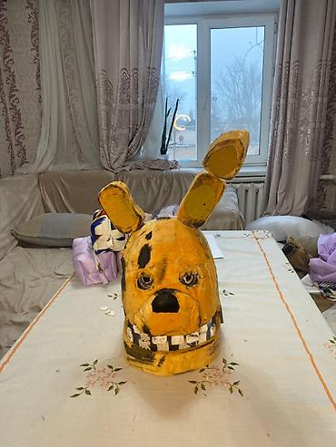 Карнавальные костюмы: Крафтовая маска-аниматроника в стиле кролика (жёлтая), для косплея и — 1