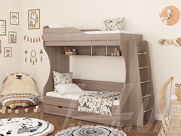 bunk bed: Двухъярусная детская кровать с системой хранения и полками. - — 3