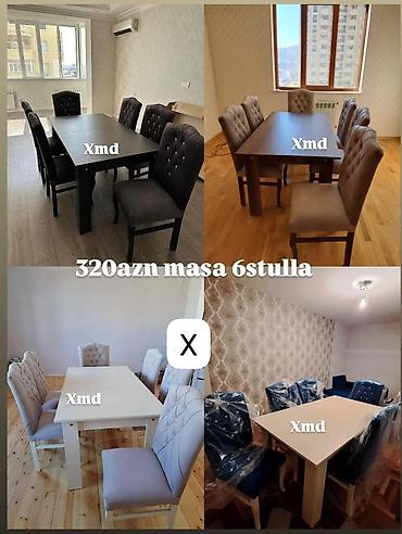 ofis stulları: Yemək otağı üçün masa və 6 stul dəsti. – Dəst: 1 masa + 6 stul – — 1