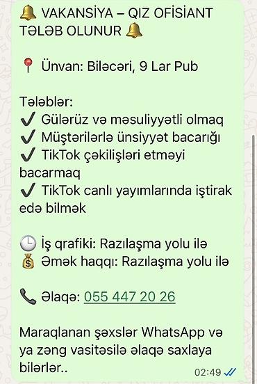 barmen iş elanları: Ofisiant tələb olunur, Pivə barı, Gündəlik ödəniş, 1 ildən az təcrübə — 1