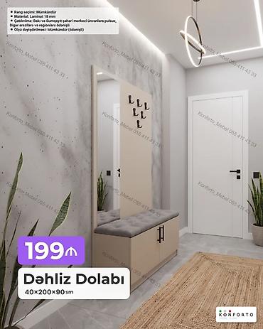 Mebel: Dəhliz dolabı – 40×200×90 sm - Dizayn: Geniş güzgülü panel, çoxsaylı — 1
