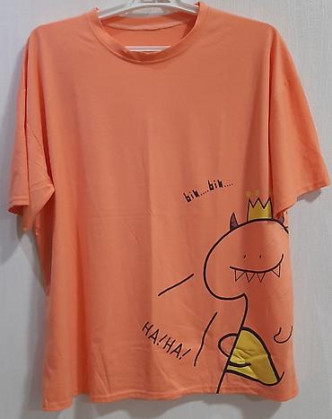 t shirt: Narıncı rəngli qısaqoll T‑shirt - Model: uniseks, oversize kəsim - — 1