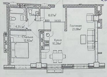 квартиры на месяц бишкек: 2 комнаты, 58 м², Элитка, 5 этаж, ПСО (под самоотделку)