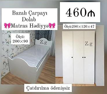 dolab yigilmasi: Bazalı çarpayı + 3 qapılı dolab dəsti - Qiymət: 460 ₼ - Çarpayı — 1