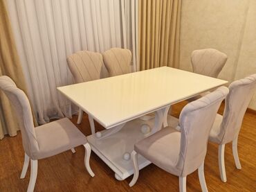 stol stul ucuz qiymete: İşlənmiş, Dördbucaq masa, 6 stul, Açılmayan masa, Qonaq otağı üçün, Türkiyə
