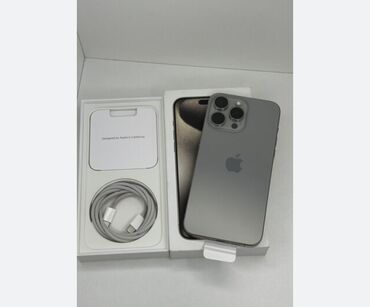 арзан айфондор: IPhone 15 Pro Max, Жаңы, 128 ГБ, Күмүш, Кабель, Куту, 100 %