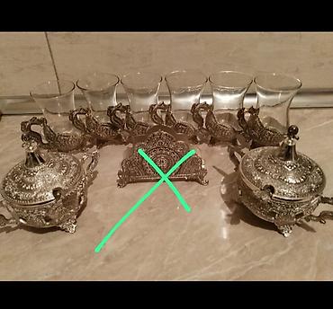 armudu stekan: Çay dəsti, rəng - Gümüşü, Metal — 1