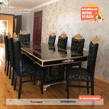 Masa və oturacaq dəstləri: Qonaq otağı üçün, Yeni, Açılmayan, Dördbucaq masa, 6 stul — 10