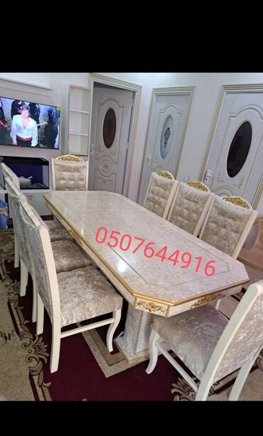 Masa və oturacaq dəstləri: Qonaq otağı üçün, Yeni, Açılmayan, Dördbucaq masa, 6 stul — 15