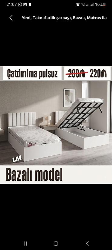 Bazalı tək nəfərlik çarpayı – matras ilə - Model: Bazalı - Ölçü: tək