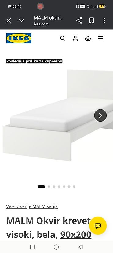 Kreveti: IKEA MALM Krevet — 50 € Prodaje se polovan IKEA MALM krevet u beloj — 2