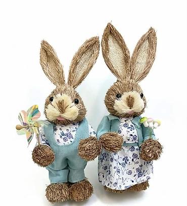 Figure: Dekorativni zeka figure – par - Materijal: prirodna vlakna/rašćka — 11