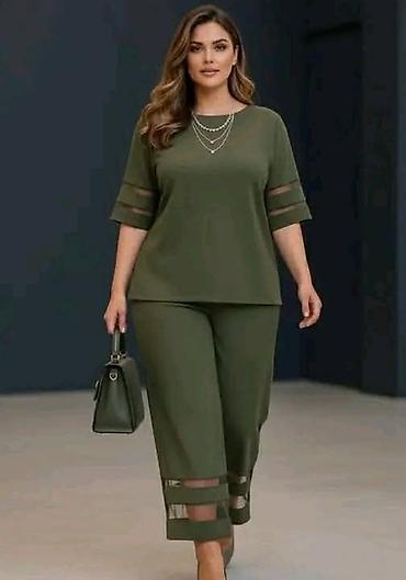 pantalone elipsa: Komplet za punije dame bluza i pantalone sa prozirnim detaljima. - — 4