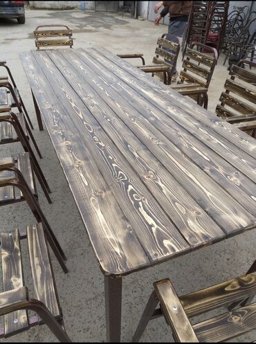 Bağ, çöl masa və oturacaq dəstləri: Yeni, Kvadrat masa, Açılmayan, Stullar ilə, Taxta, Azərbaycan — 9