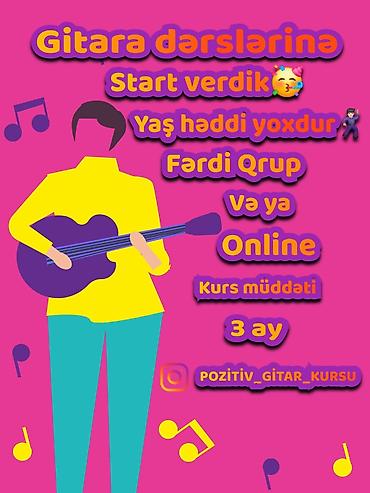 komputer dersleri: ​Gitara kursu 🎸🤩🎸🎸🎸 ​✅Dərslər həftədə 2 dəfə, hər dərs 1 saat ​✅Fərdi — 1